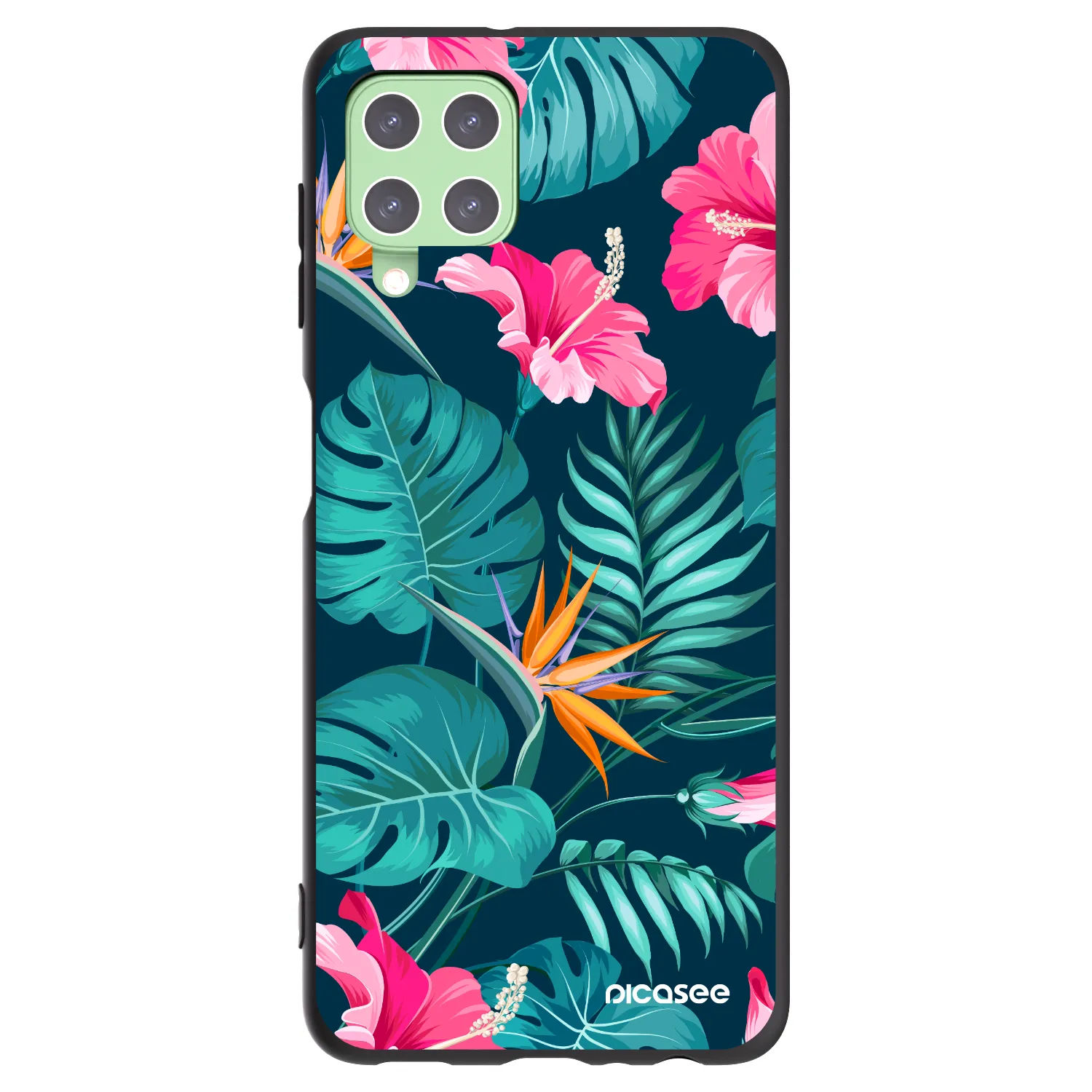 Picasee silikonový černý obal pro Samsung Galaxy A22 A225F 4G - Pink Monstera