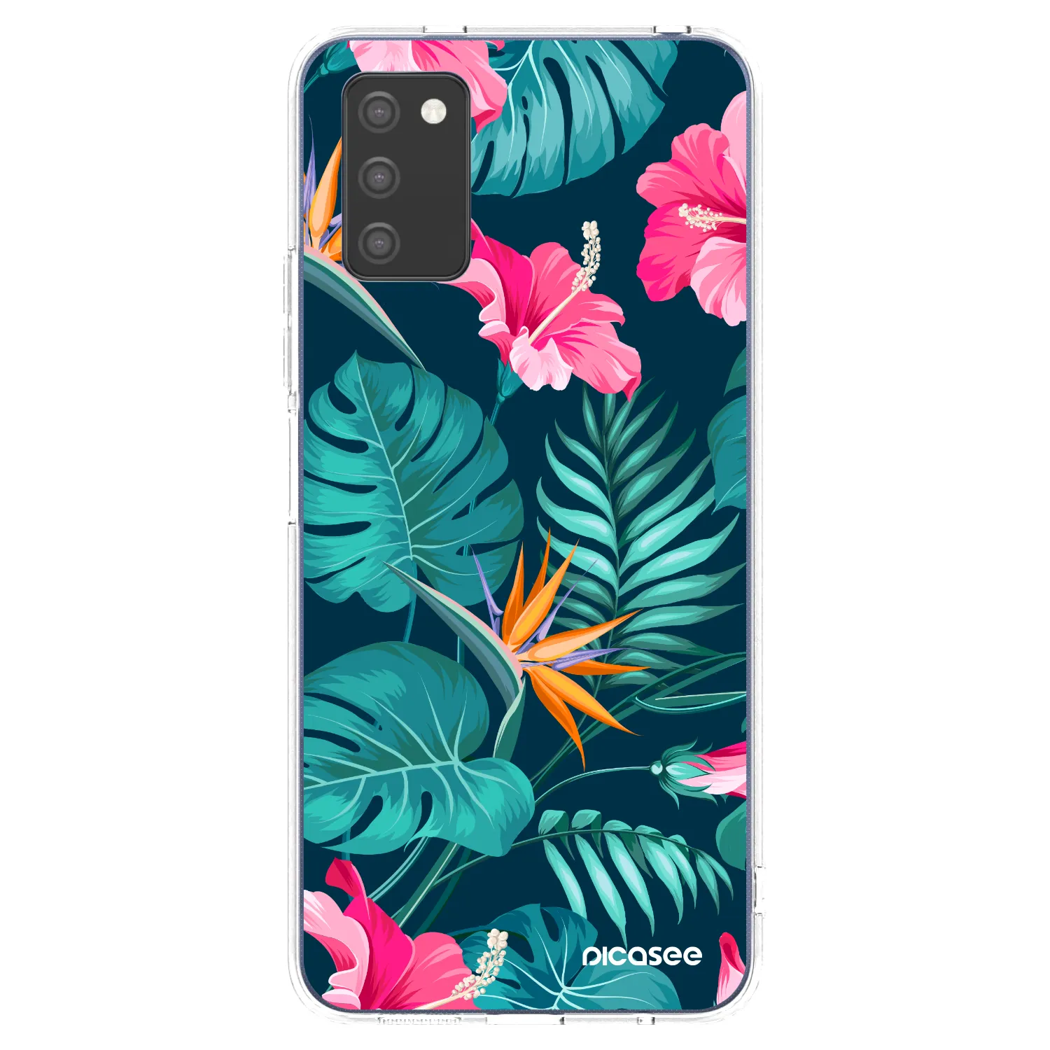 Picasee silikonový průhledný obal pro Samsung Galaxy A03s A037G - Pink Monstera