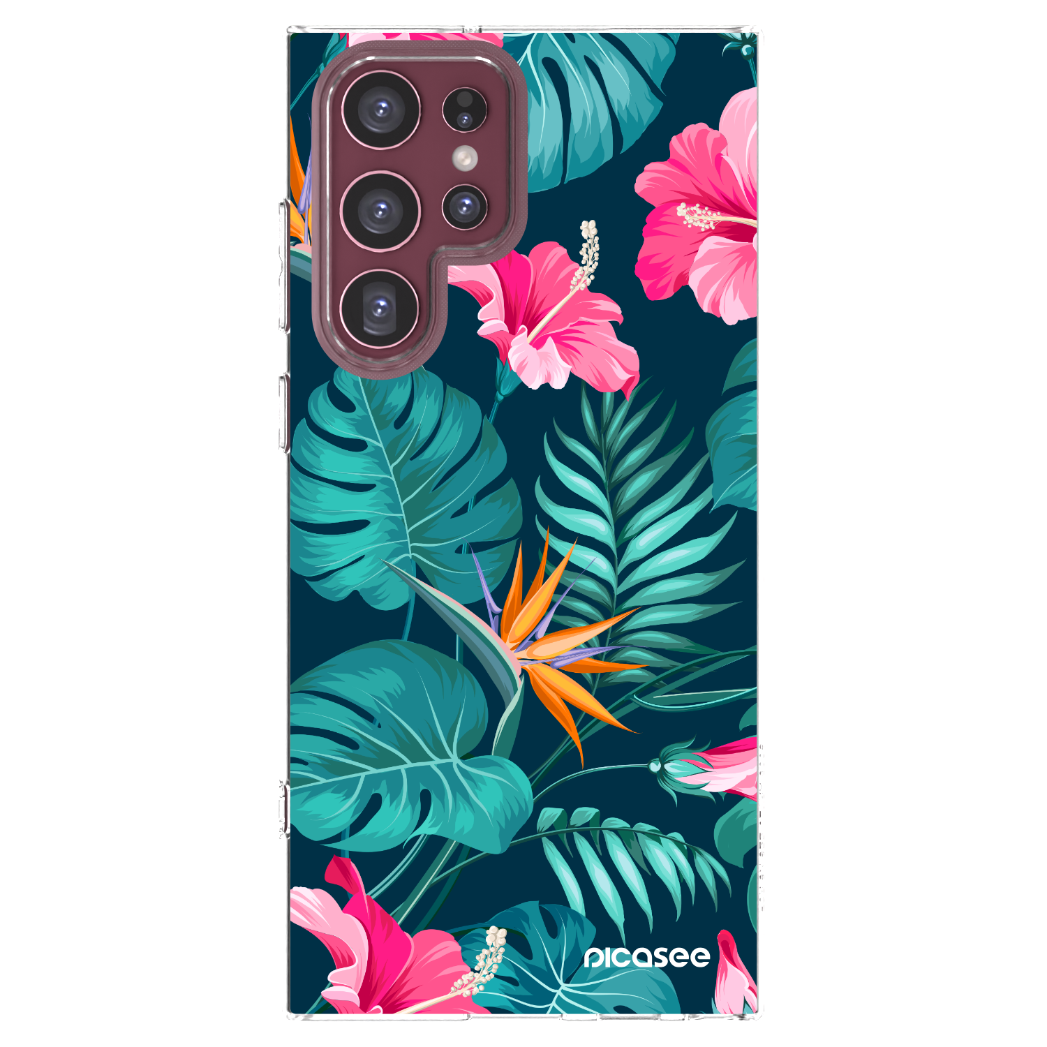 Picasee silikonový průhledný obal pro Samsung Galaxy S22 Ultra 5G - Pink Monstera