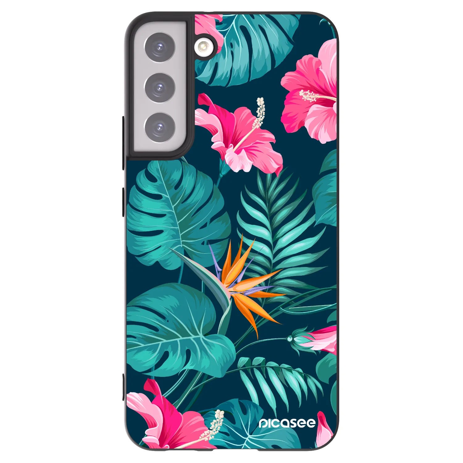 Picasee silikonový černý obal pro Samsung Galaxy S22+ 5G - Pink Monstera