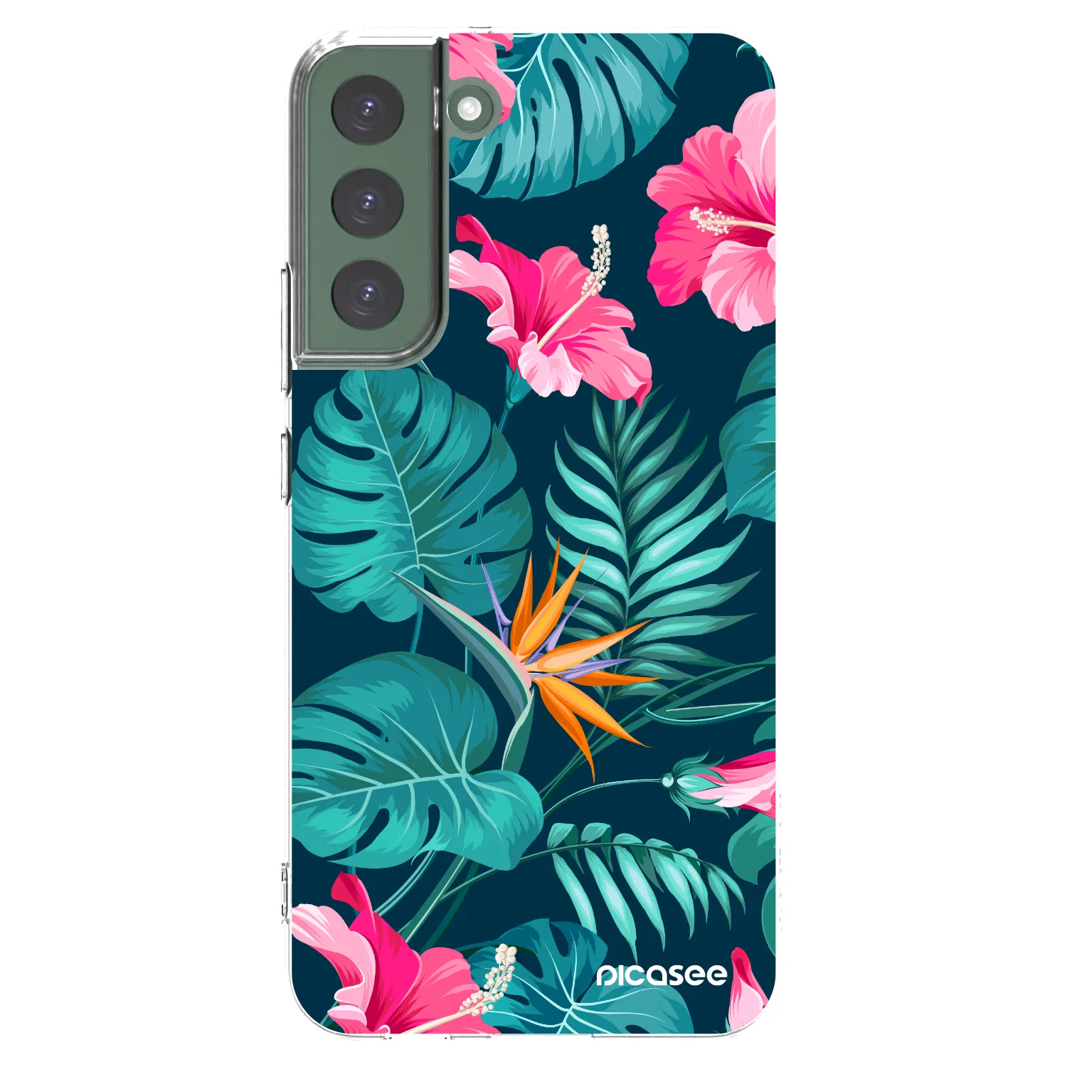 Picasee silikonový průhledný obal pro Samsung Galaxy S22+ 5G - Pink Monstera