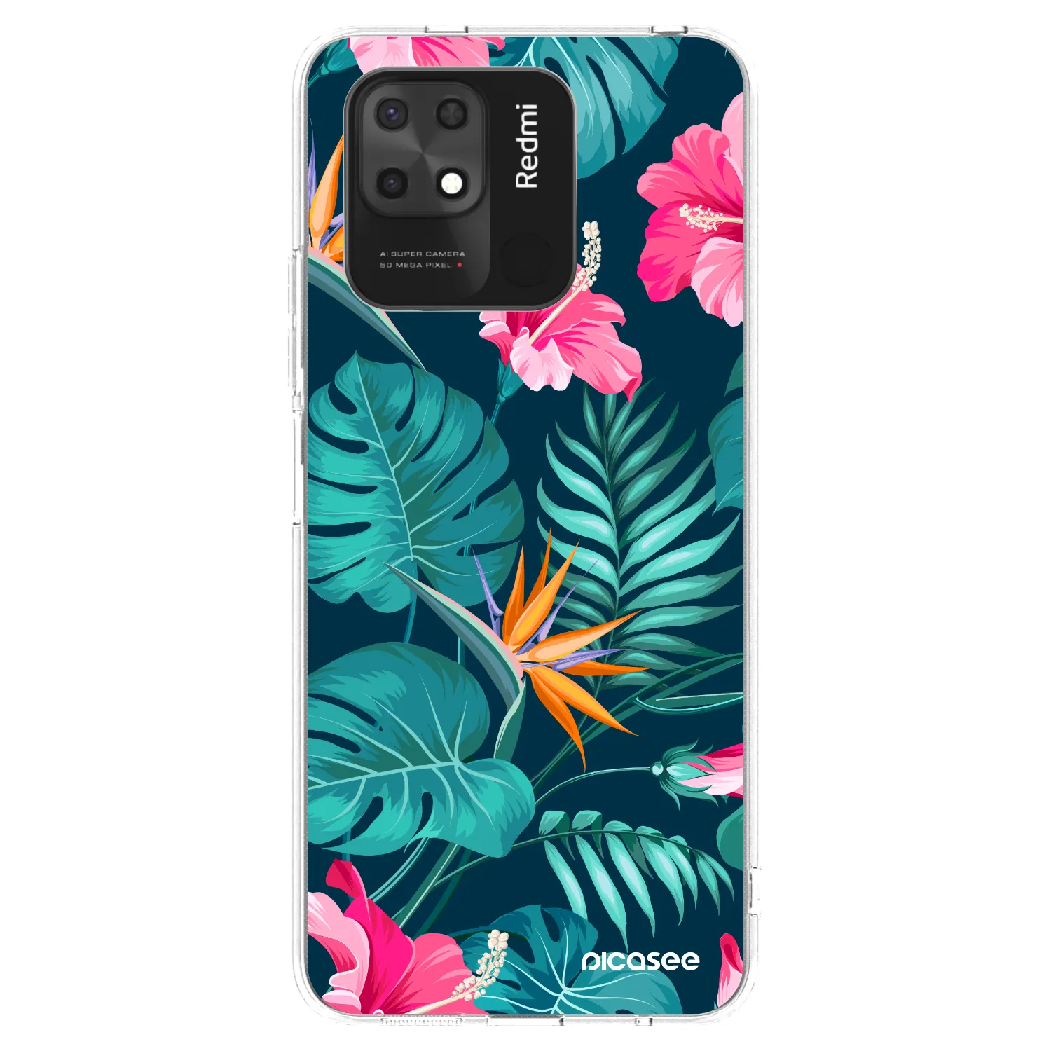 Picasee silikonový průhledný obal pro Xiaomi Redmi 10C - Pink Monstera