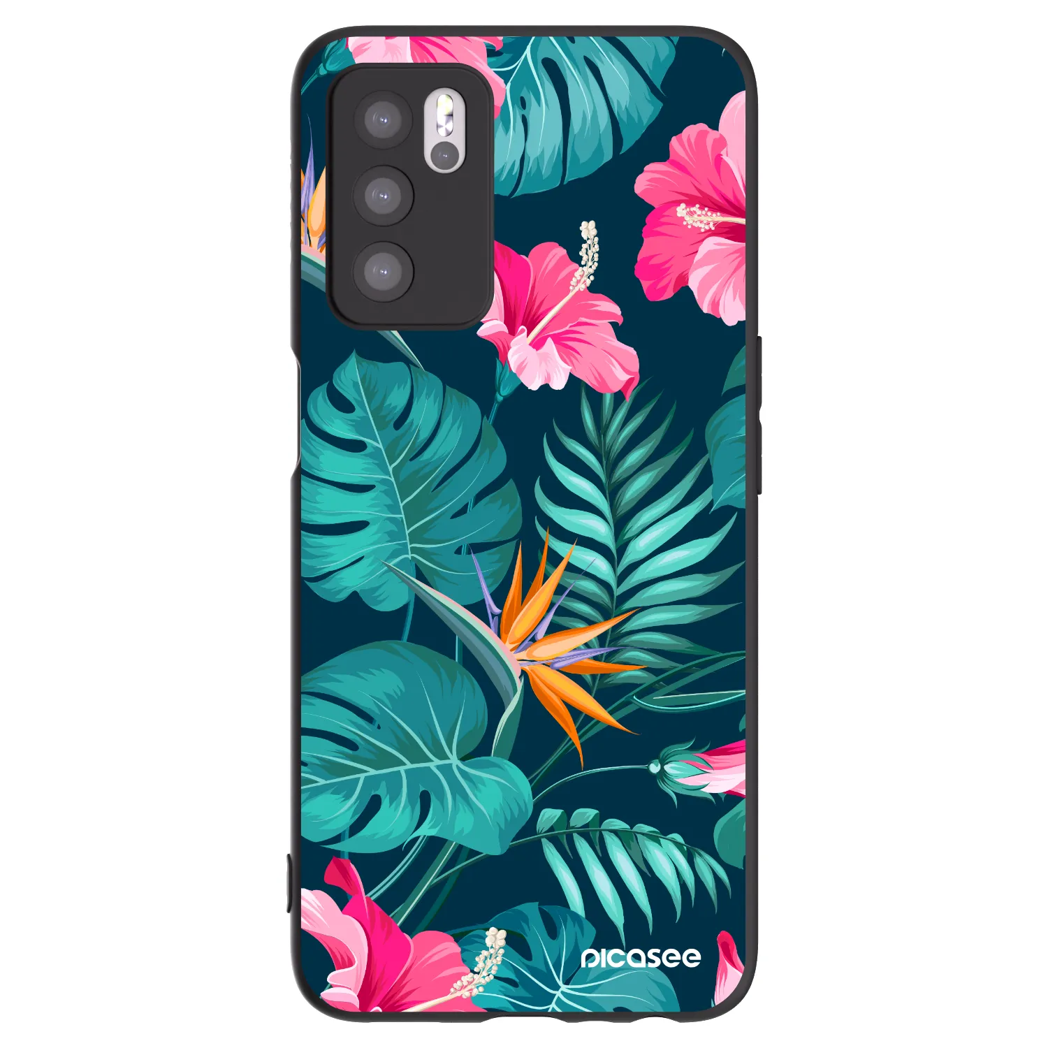 Picasee silikonový černý obal pro OPPO A16s - Pink Monstera