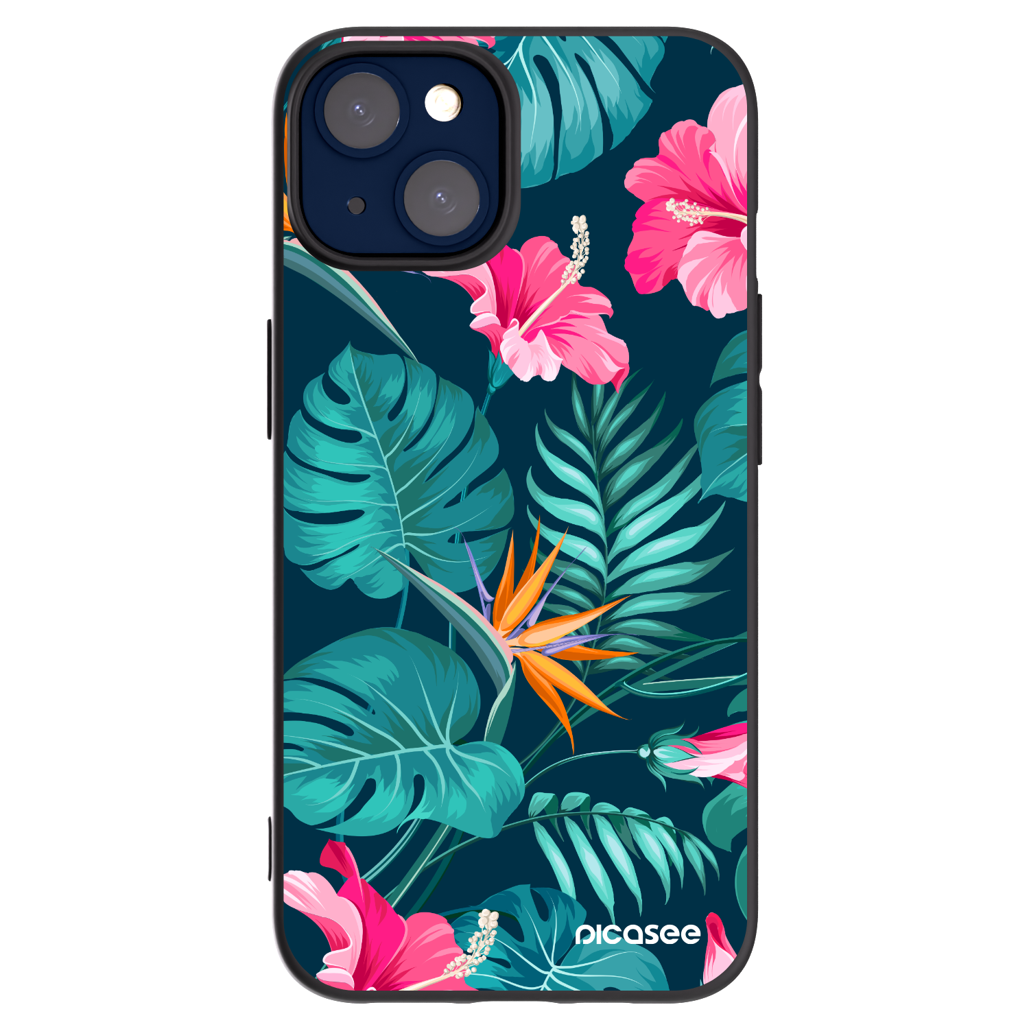 Picasee silikonový černý obal pro Apple iPhone 14 - Pink Monstera