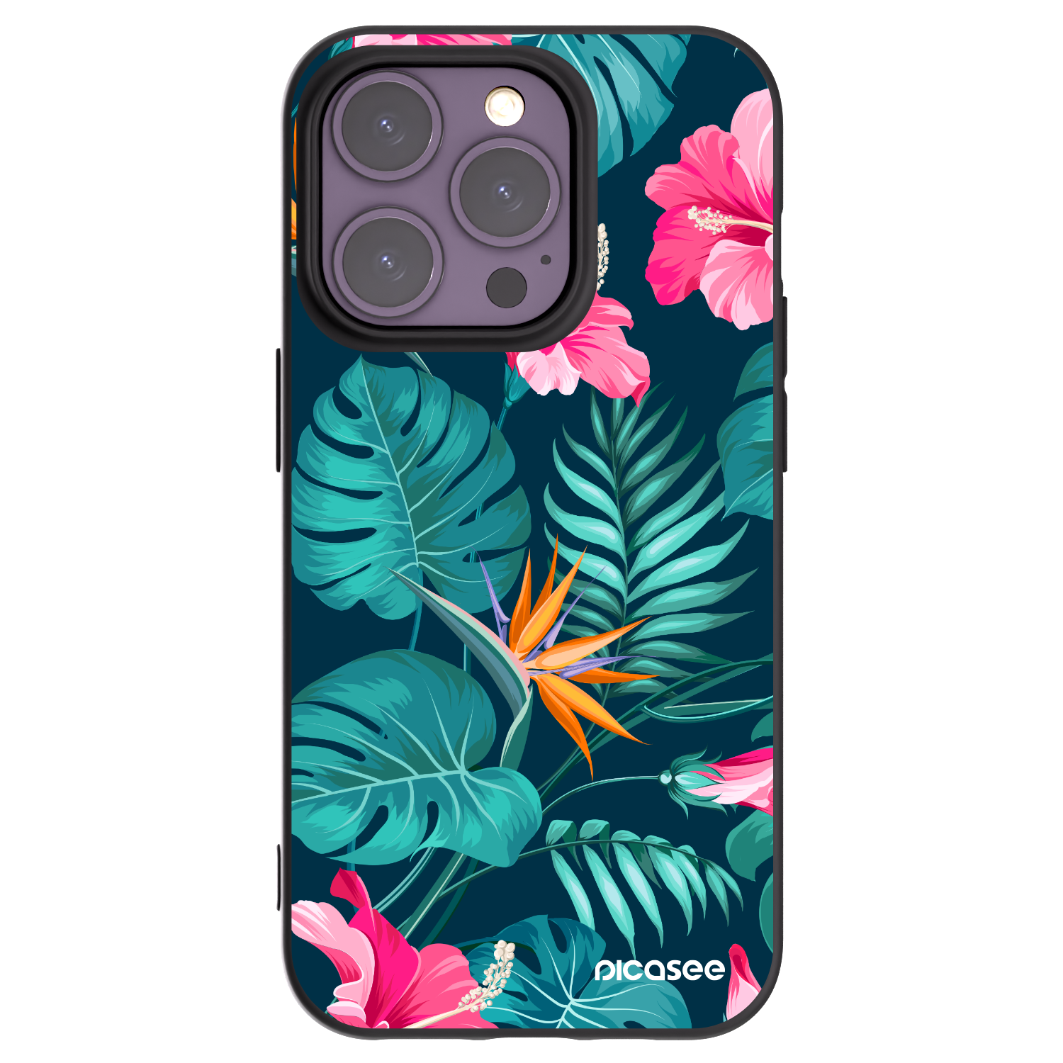 Picasee silikonový černý obal pro Apple iPhone 14 Pro - Pink Monstera