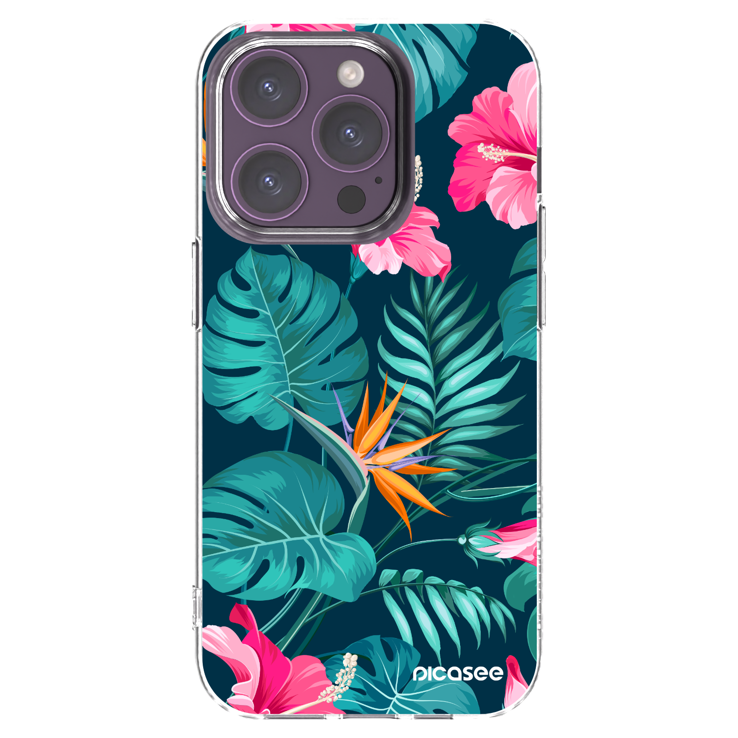 Picasee silikonový průhledný obal pro Apple iPhone 14 Pro - Pink Monstera