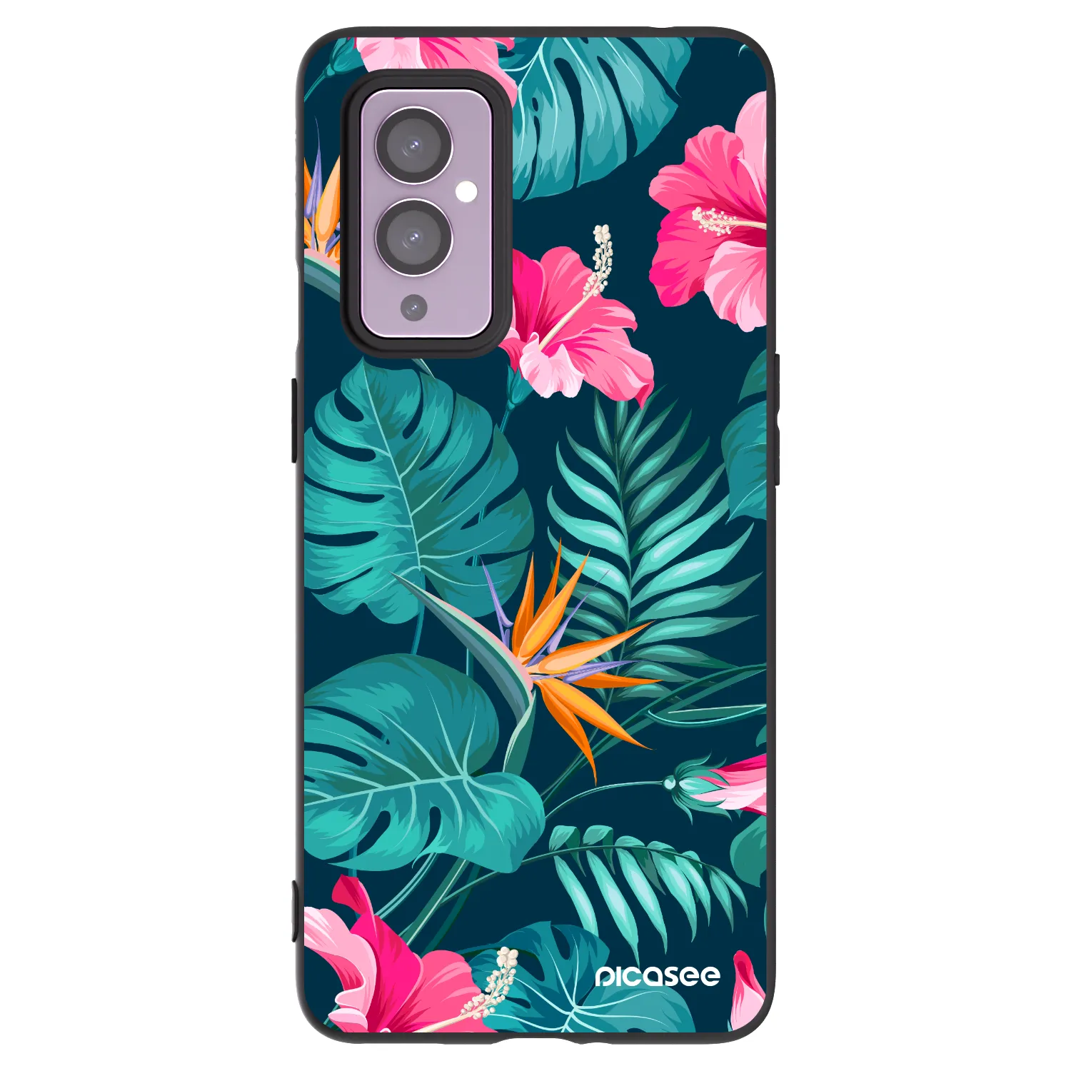 Picasee silikonový černý obal pro OnePlus 9 - Pink Monstera