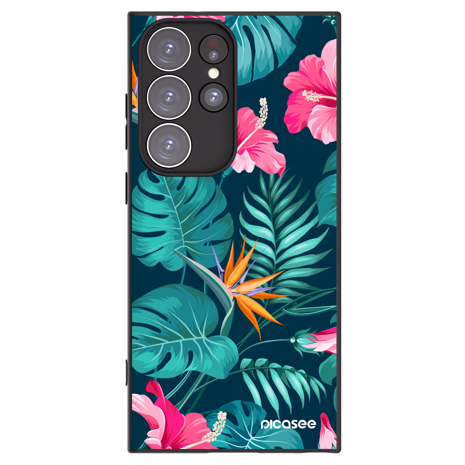 Picasee silikonový černý obal pro Samsung Galaxy S23 Ultra 5G - Pink Monstera