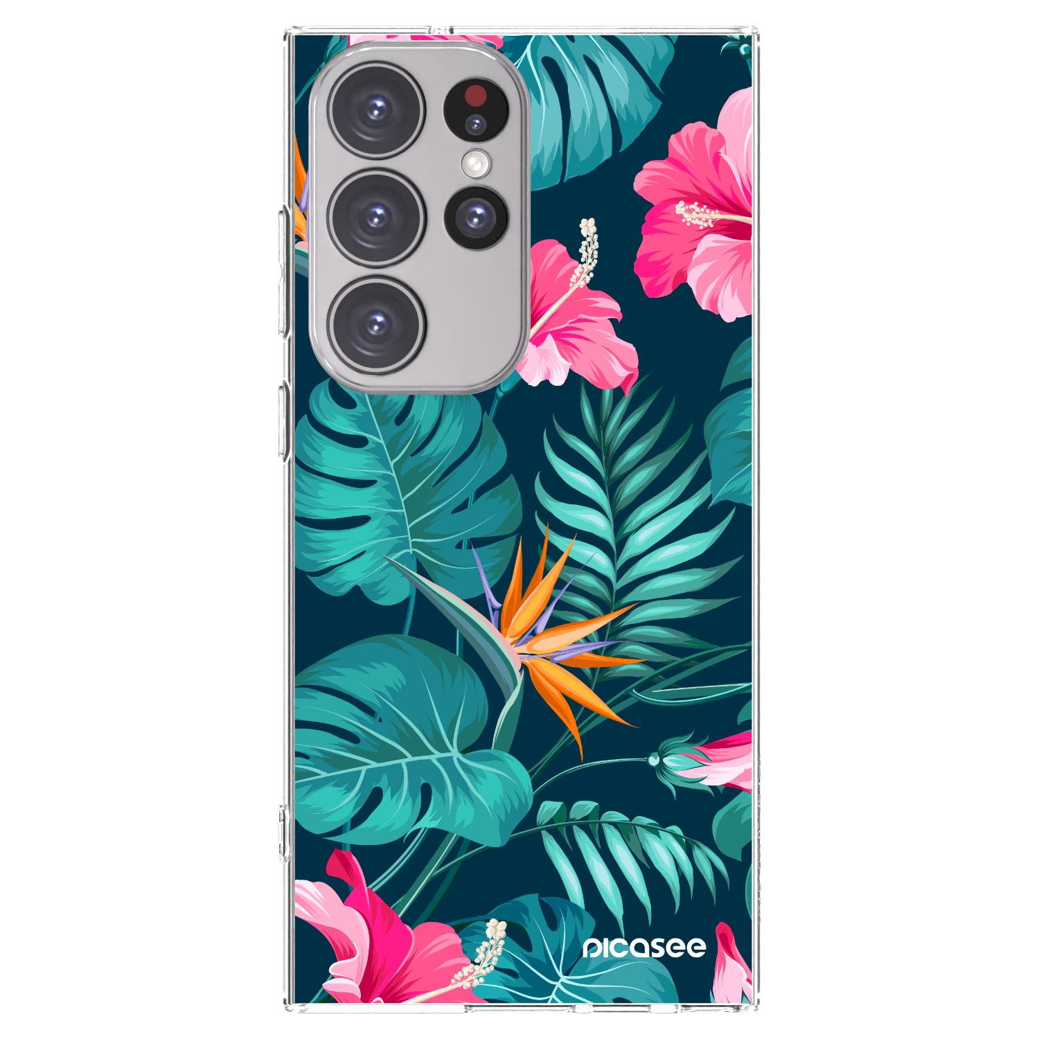 Picasee silikonový průhledný obal pro Samsung Galaxy S23 Ultra 5G - Pink Monstera