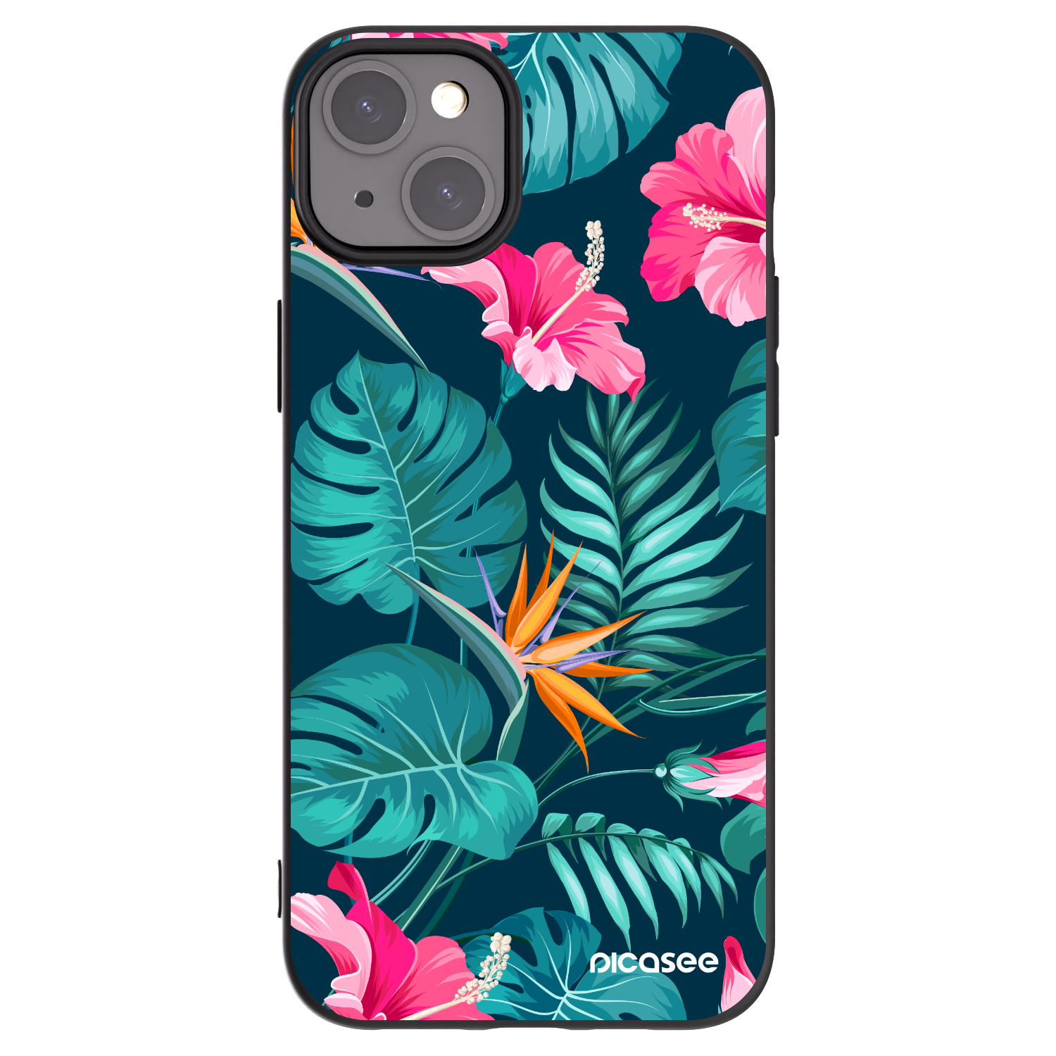 Picasee silikonový černý obal pro Apple iPhone 15 Plus - Pink Monstera