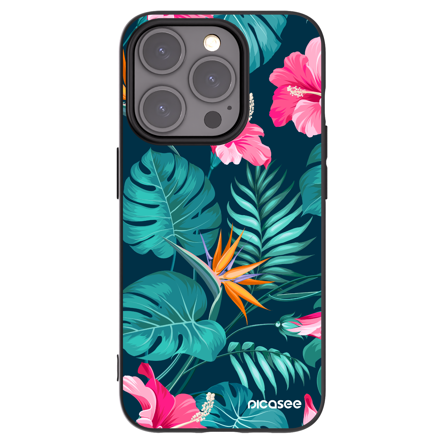 Picasee silikonový černý obal pro Apple iPhone 15 Pro - Pink Monstera