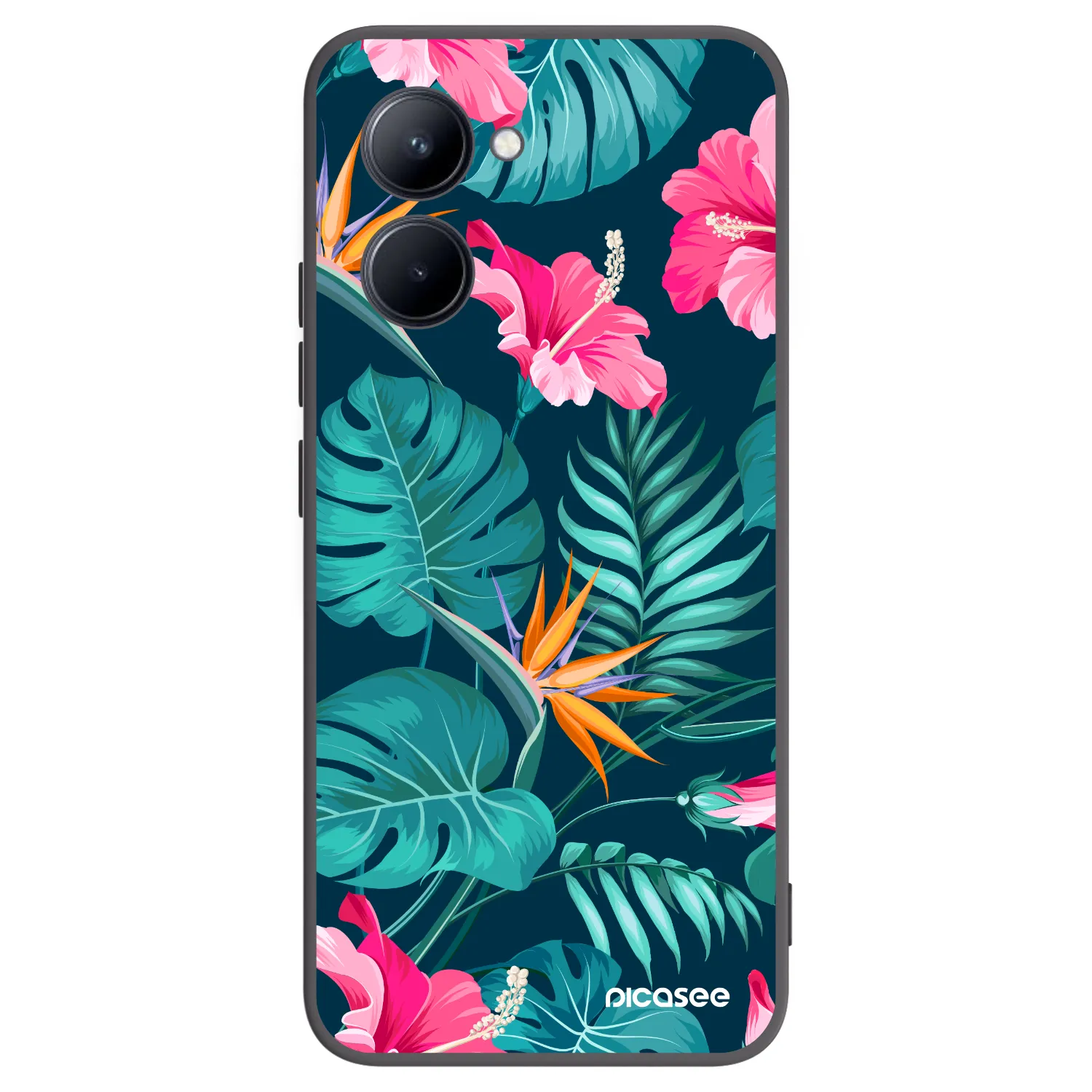 Picasee silikonový černý obal pro Realme C33 (2023) - Pink Monstera