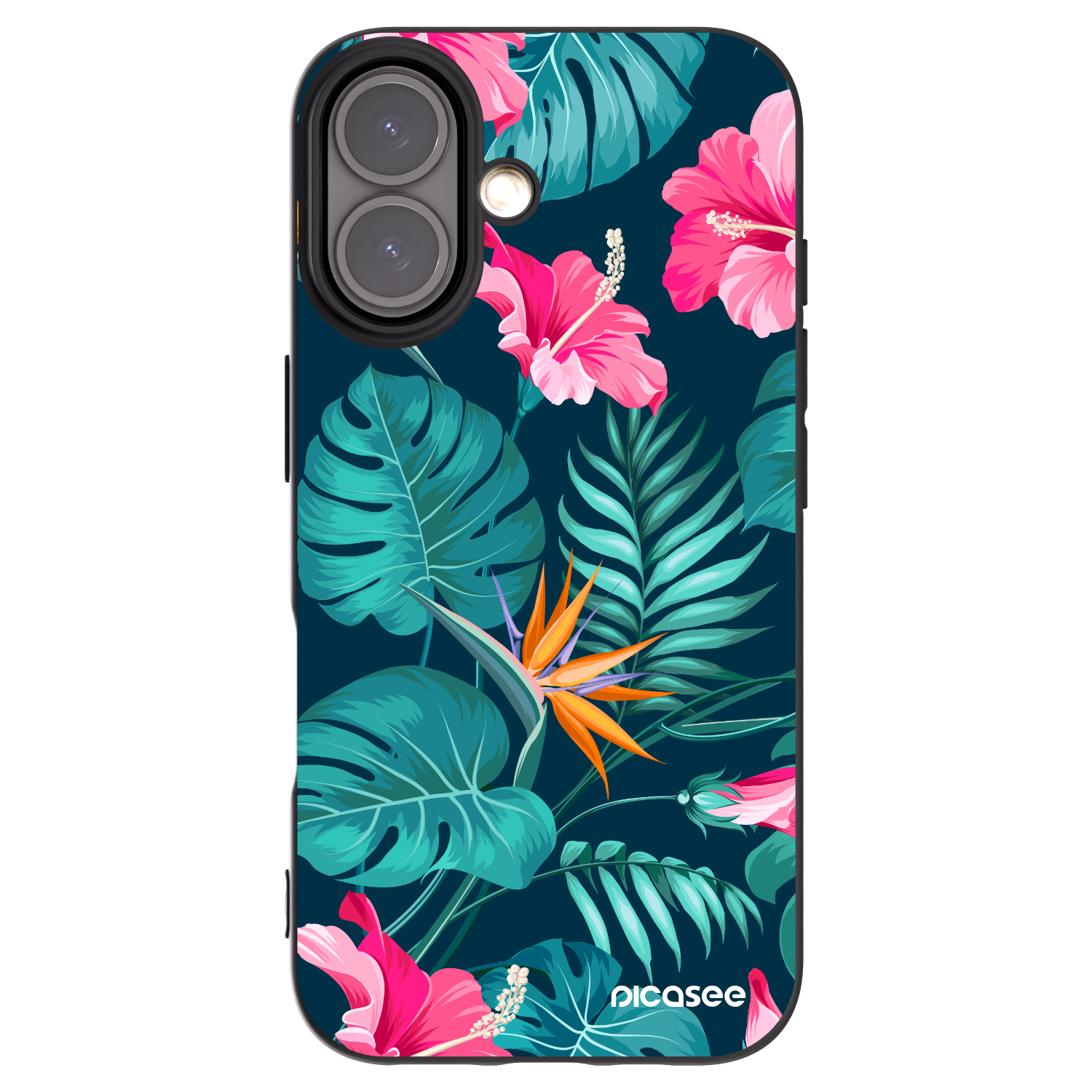 Picasee silikonový černý obal pro Apple iPhone 16 - Pink Monstera