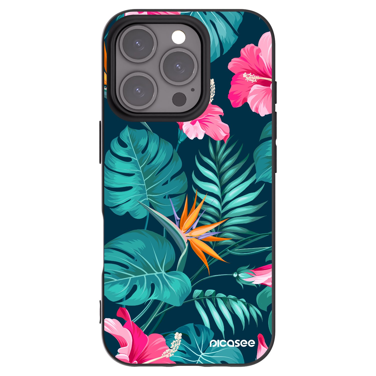 Picasee silikonový černý obal pro Apple iPhone 16 Pro - Pink Monstera