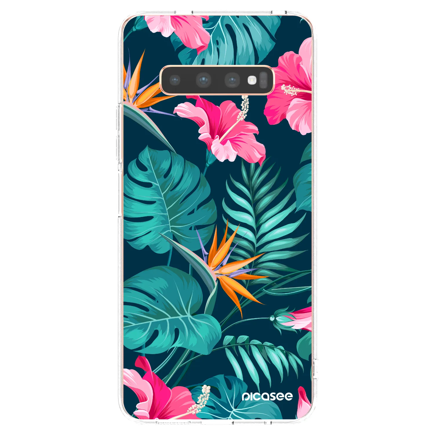 Picasee silikonový průhledný obal pro Samsung Galaxy S10 Plus G975 - Pink Monstera