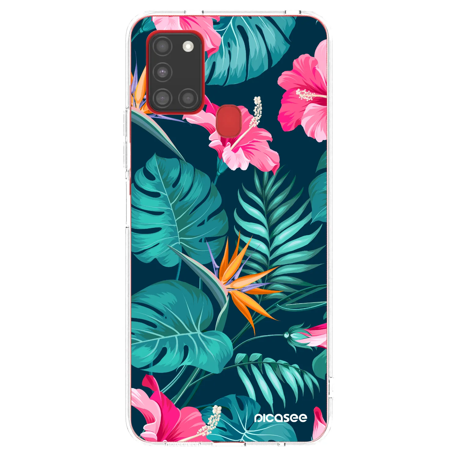 Picasee silikonový průhledný obal pro Samsung Galaxy A21s - Pink Monstera