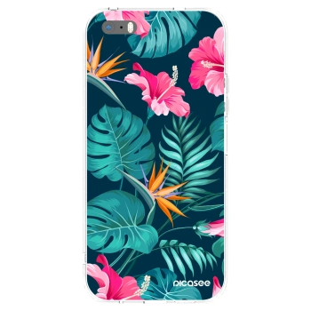 Picasee silikonový průhledný obal pro Apple iPhone 5/5S/SE - Pink Monstera