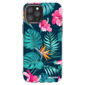 Picasee silikonový průhledný obal pro Apple iPhone 12 Pro Max - Pink Monstera