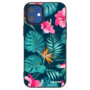 Picasee silikonový černý obal pro Apple iPhone 12 mini - Pink Monstera