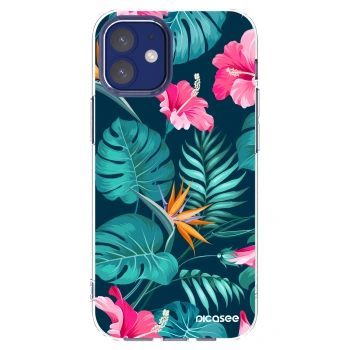 Picasee silikonový průhledný obal pro Apple iPhone 12 mini - Pink Monstera
