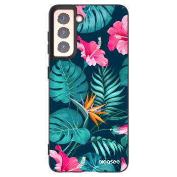 Picasee silikonový černý obal pro Samsung Galaxy S21 5G G991B - Pink Monstera