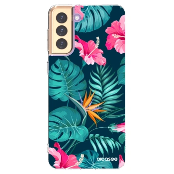 Picasee silikonový průhledný obal pro Samsung Galaxy S21+ 5G G996F - Pink Monstera
