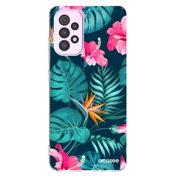Picasee silikonový průhledný obal pro Samsung Galaxy A32 5G A326B - Pink Monstera