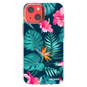 Picasee silikonový průhledný obal pro Apple iPhone 13 mini - Pink Monstera