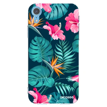 Picasee silikonový průhledný obal pro Apple iPhone XR - Pink Monstera