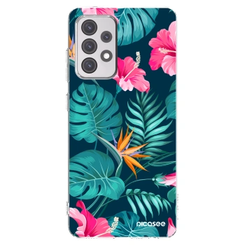 Picasee silikonový průhledný obal pro Samsung Galaxy A52s 5G A528B - Pink Monstera