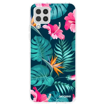 Picasee silikonový průhledný obal pro Samsung Galaxy A22 A225F 4G - Pink Monstera