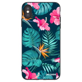 Picasee silikonový černý obal pro Apple iPhone XS Max - Pink Monstera