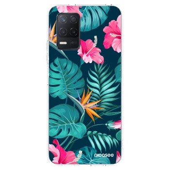 Picasee silikonový průhledný obal pro Realme 8 5G - Pink Monstera