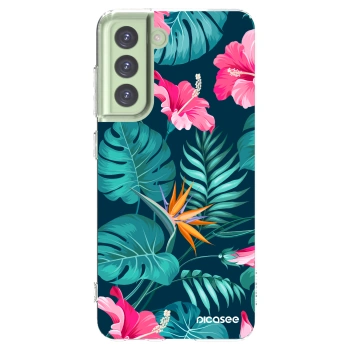 Picasee silikonový průhledný obal pro Samsung Galaxy S21 FE 5G - Pink Monstera