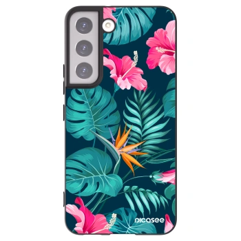Picasee silikonový černý obal pro Samsung Galaxy S22 5G - Pink Monstera