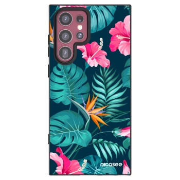 Picasee silikonový černý obal pro Samsung Galaxy S22 Ultra 5G - Pink Monstera