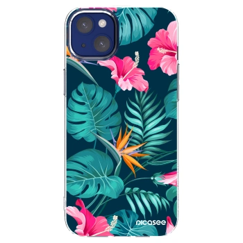 Picasee silikonový průhledný obal pro Apple iPhone 14 Plus - Pink Monstera