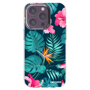 Picasee silikonový průhledný obal pro Apple iPhone 14 Pro - Pink Monstera