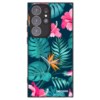 Picasee silikonový černý obal pro Samsung Galaxy S23 Ultra 5G - Pink Monstera