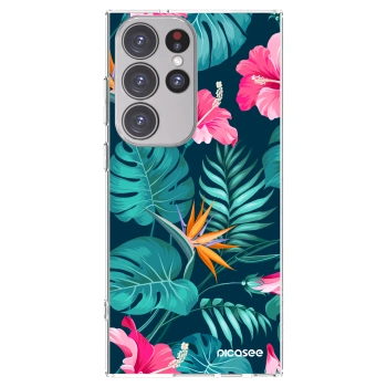 Picasee silikonový průhledný obal pro Samsung Galaxy S23 Ultra 5G - Pink Monstera