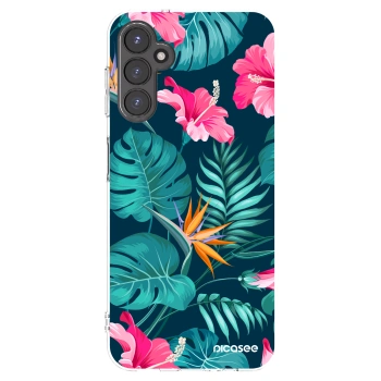 Picasee silikonový průhledný obal pro Samsung Galaxy A14 5G A146P - Pink Monstera