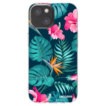 Picasee silikonový průhledný obal pro Apple iPhone 15 - Pink Monstera