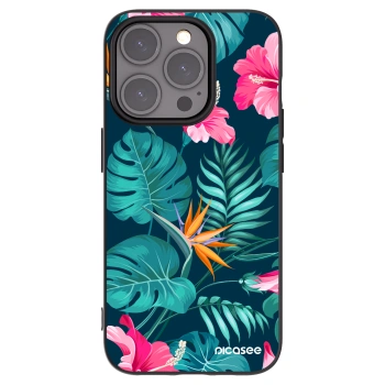 Picasee silikonový černý obal pro Apple iPhone 15 Pro - Pink Monstera