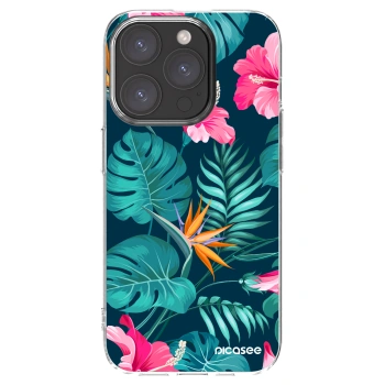 Picasee silikonový průhledný obal pro Apple iPhone 15 Pro - Pink Monstera