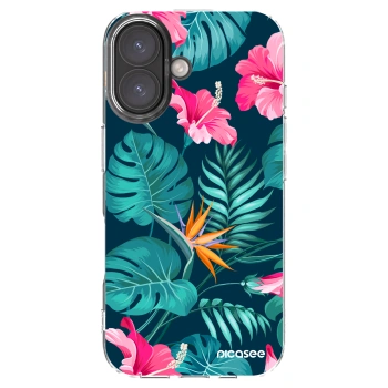 Picasee silikonový průhledný obal pro Apple iPhone 16 - Pink Monstera