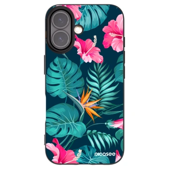 Picasee silikonový černý obal pro Apple iPhone 16 - Pink Monstera