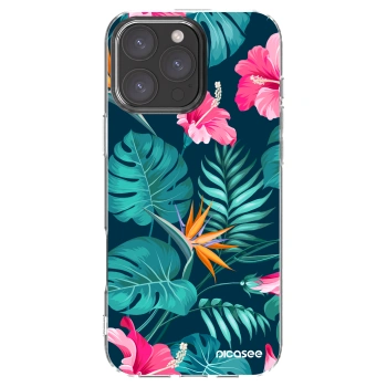 Picasee silikonový průhledný obal pro Apple iPhone 16 Pro Max - Pink Monstera