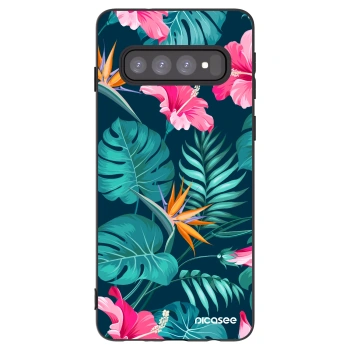 Picasee silikonový černý obal pro Samsung Galaxy S10 G973 - Pink Monstera