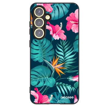 Picasee silikonový černý obal pro Samsung Galaxy S24 FE S721B - Pink Monstera