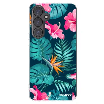 Picasee silikonový průhledný obal pro Samsung Galaxy S24 FE S721B - Pink Monstera
